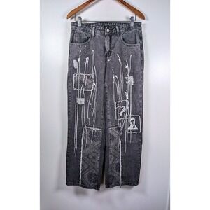 Streetwear Wide Leg Jeans Women's Size Small 30x30 Patchwork Graphic Stake Peace
